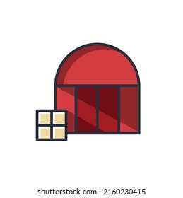 Colored thin icon of warehouse, business and finance concept vector illustration.