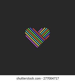 Colored thin line heart logo, sign of love, mockup wedding design 