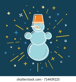 Colored thin line style snowman icon on blue background