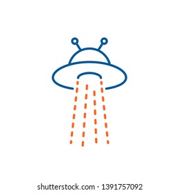 colored thin line ufo icon. flat linear style modern logotype graphic stroke art design isolated on white background. concept of alien invasion of the earth or unidentified flying object