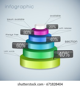 Colored three dimensional type pyramid template with selected elements of different sizes vector illustration