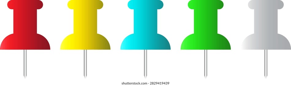 Colored Thumb Tacks Flat Vector Set Isolated on Transparent Background