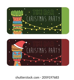 Colored tiki idols for New Year party invitation cards design or posters. Vector illustration of christmas flyers