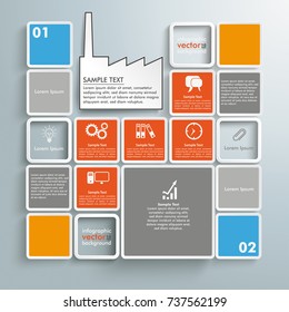 Colored tiles with industry building on the grey background. Eps 10 vector file.