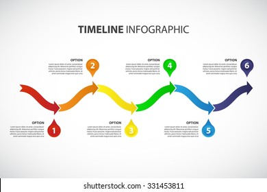 Colored Timeline vector Infographic template, consisting of 6 arrows