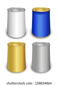 Colored tin can templates isolated on white background. Created in Adobe Illustrator. Image contains transparencies, gradients and blends. EPS 10.