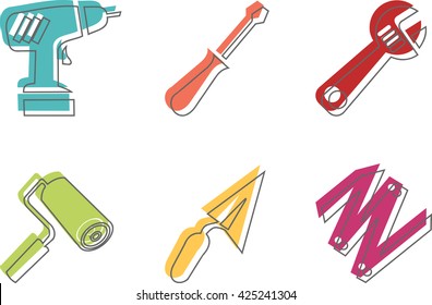 Colored tools icon in flat design style