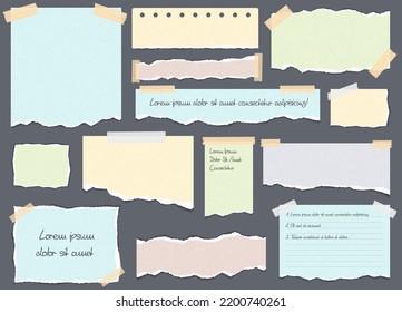 Colored torn paper pieces with adhesive tape, vector eps10 illustration