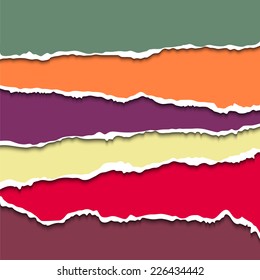 Colored torn paper strips. Vector EPS10 illustration. Design elements - multicolored paper with ripped edges