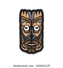 Colored totem in Maori or Samoan style. Tiki mask in Polynesian style. Good for t-shirts, phone cases, and tattoos. Isolated. Vector illustration