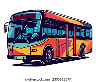 Colored tour bus over white