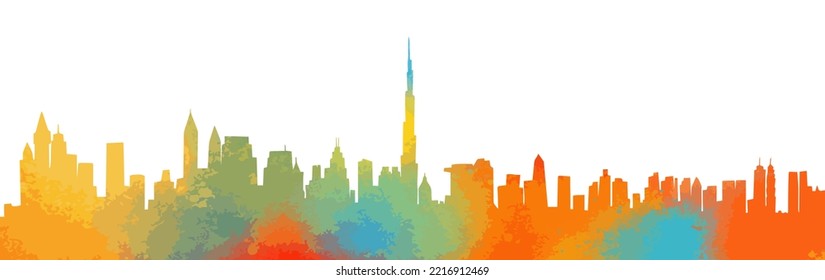 Colored town. Abstract city line. Vector illustration