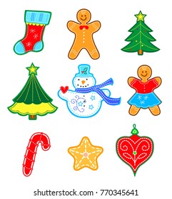 colored toys of winter on white background