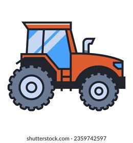 colored tractor icon. red tractor. flat vector illustration