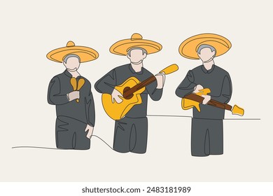 Colored traditional Mexican musician. Mexican culture concept one-line drawing