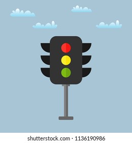 Colored Traffic Light Icon. Silhouette. Vector Design