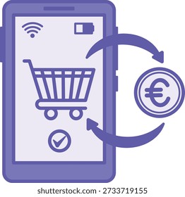 Ícone de Transação Colorida. Ilustração vetorial. Celular, carrinho de compras e moeda de dólar. Pagamento Online, Banca. Conceito de pagamento
