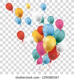 Colored and transparent balloons on the checked background. Eps 10 vector file.