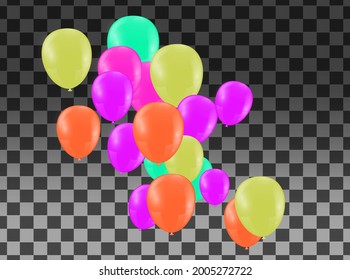 Colored and transparent balloons on the checked background