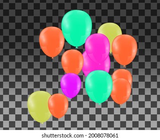 Globos coloreados y transparentes sobre el fondo comprobado