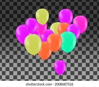 Colored and transparent balloons on the checked background