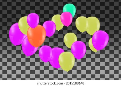 Colored and transparent balloons on the checked background