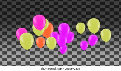 Globos coloreados y transparentes sobre el fondo comprobado