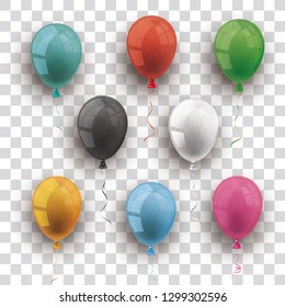 Colored and transparent balloons with shadows on the checked background. Eps 10 vector file.
