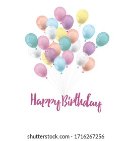 Colored and transparent balloons with the text Happy Birthday on the white background. Eps 10 vector file.