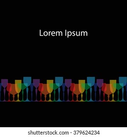 Colored transparent glassware vector illustration with empty space for text. Banner, card, menu, template