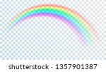 Colored transparent rainbow. Vector illustration. Perspective diagonal view. Multicoloured circular arc. Beautiful meteorological phenom occurring after rain. Fantasy symbol of good luck.