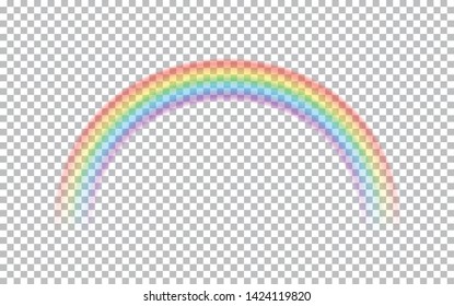 Colored transparent rainbow. Vector illustration. Symbol of good luck and right path. Colorful weather element. Spectral gradient on the arc. Vector rainbow for overlaying on beautiful landscapes.