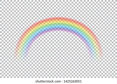 Colored transparent rainbow. Vector illustration. Symbol of good luck and right path. Colorful weather element. Spectral gradient on the arc. Vector rainbow for overlaying on beautiful landscapes.