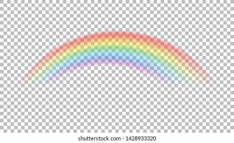 Colored transparent rainbow. Vector illustration. Symbol of good luck and right path. Colorful weather element. Spectral gradient on the arc. Vector rainbow for overlaying on beautiful landscapes.