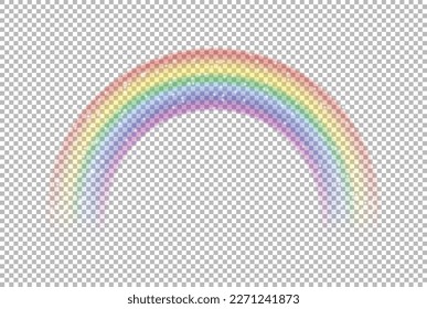 Colored transparent rainbow. Vector illustration. Perspective diagonal view. Beautiful meteorological phenom occurring after rain. Fantasy symbol of good luck.
