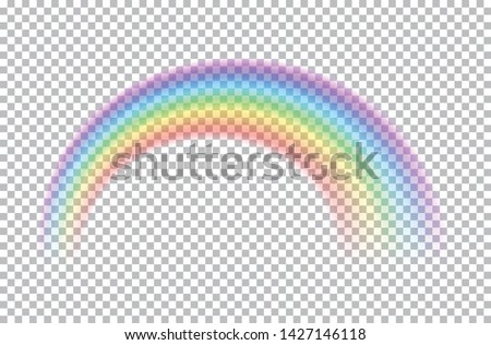 Colored transparent rainbow. Vector illustration. Symbol of good luck and right path. Colorful weather element. Spectral gradient on the arc. Vector rainbow for overlaying on beautiful landscapes.