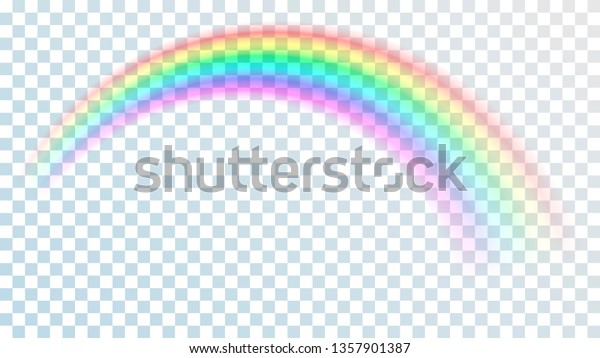 Colored transparent rainbow. Vector illustration.\
Perspective diagonal view. Multicoloured circular arc. Beautiful\
meteorological phenom occurring after rain. Fantasy symbol of good\
luck.