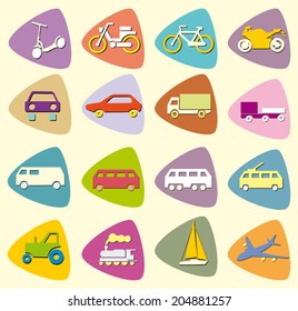 colored transport icons in a triangle 