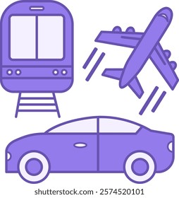 Colored Transportation Icon. Vector Illustration. Car, Train, and Airplane. Delivery Service, Logistics. Society Sector Concept