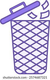 Colored Trash Icon. Vector Icon. Trash Can with Lid and Junk Files. Office Concept