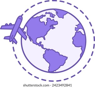 Icono de viaje de color. Icono vector del globo y un avión volador a su alrededor
