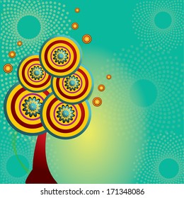 a colored tree in a blue background