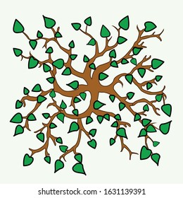 Colored tree branches with leaves silhouettes. Vector illustration.