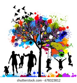 colored tree with a family. Vector