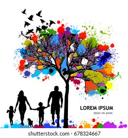 colored tree with a family. Vector