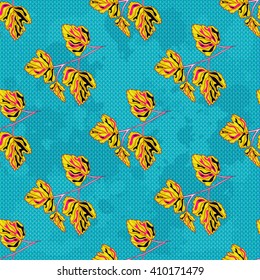 colored tree leaves on a blue background Beautiful seamless pattern