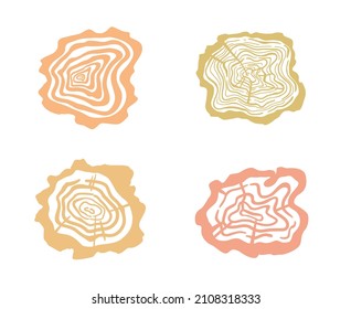 Colored tree rings. Set of cross section of the tree. Conceptual graphics. Freehand art
