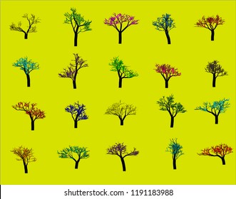 colored trees on a yellow background