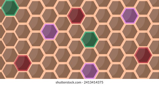 Colored Trendy Honeycomb seamless background. Sweet honey Pastel ornament. Vector illustration can used wallpaper, textile, fabric print and web banner.