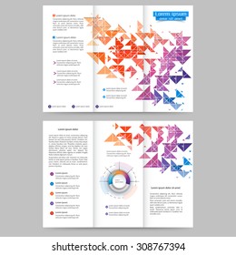 Colored tri fold business brochure design template with geometric elements for your business